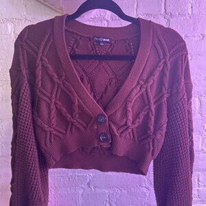 cute cropped brown cable knit cardigan